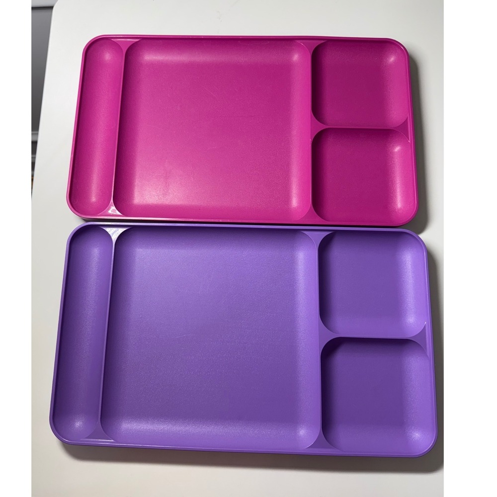 Tupperware Divided Serving Trays Set of 2 Purple/Pink Compartment Plates 15x9.5